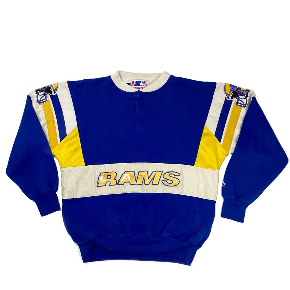 Vintage 90's Starter Los Angeles Rams Button Up Crewneck Sweater Men’s Large